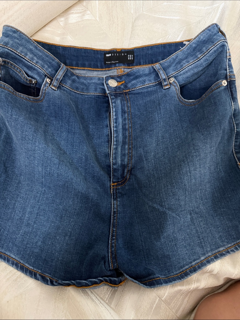ASOS Blue Denim Shorts with Brown Topstitching